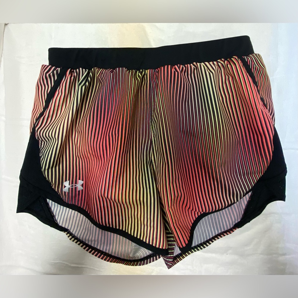 UNDER ARMOUR Women's Fly-By 2.0 Running Gym Shorts Colorful Stripe Size Small
